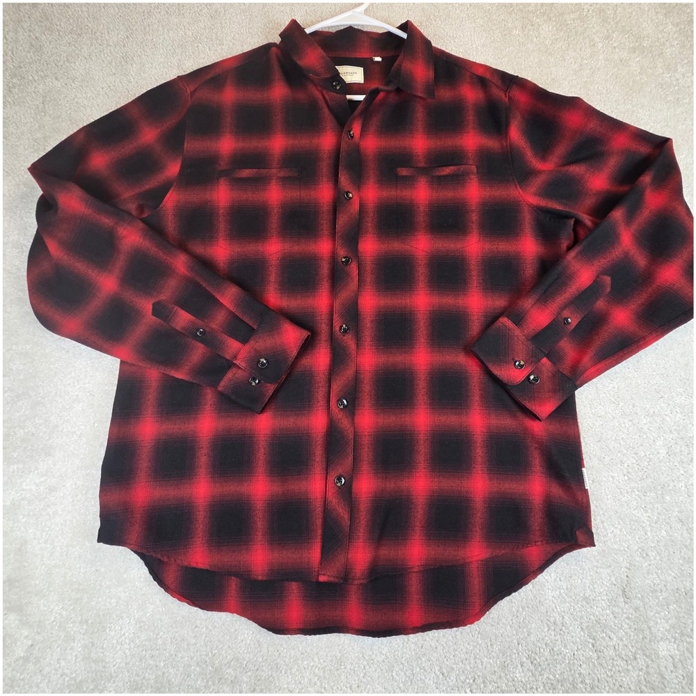 7Diamonds Falcon Red Black Shadow Plaid Flannel Shirt Mens XL